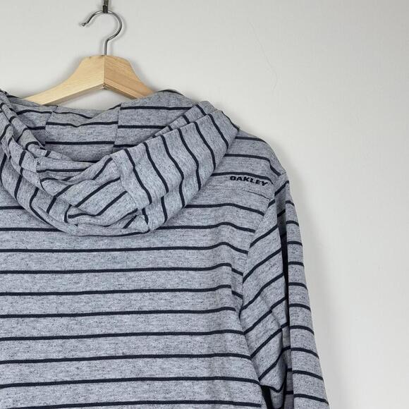 Y2K Oakley Quarter zip Hoodie Men size M Striped Skate 2000s Fleece Relax Gray - Picture 4 of 10